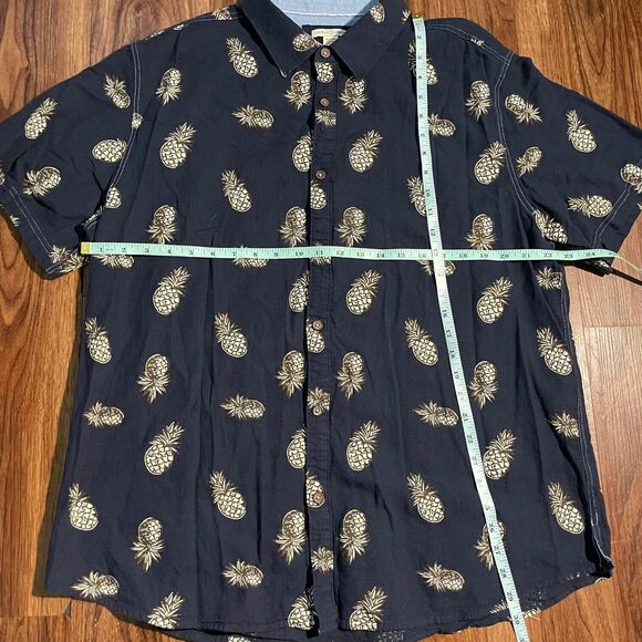 Carbon 2 Cobalt Button Up Short Sleeve Shirt Men XL Blue Pineapples Linen Cotton - Picture 3 of 6